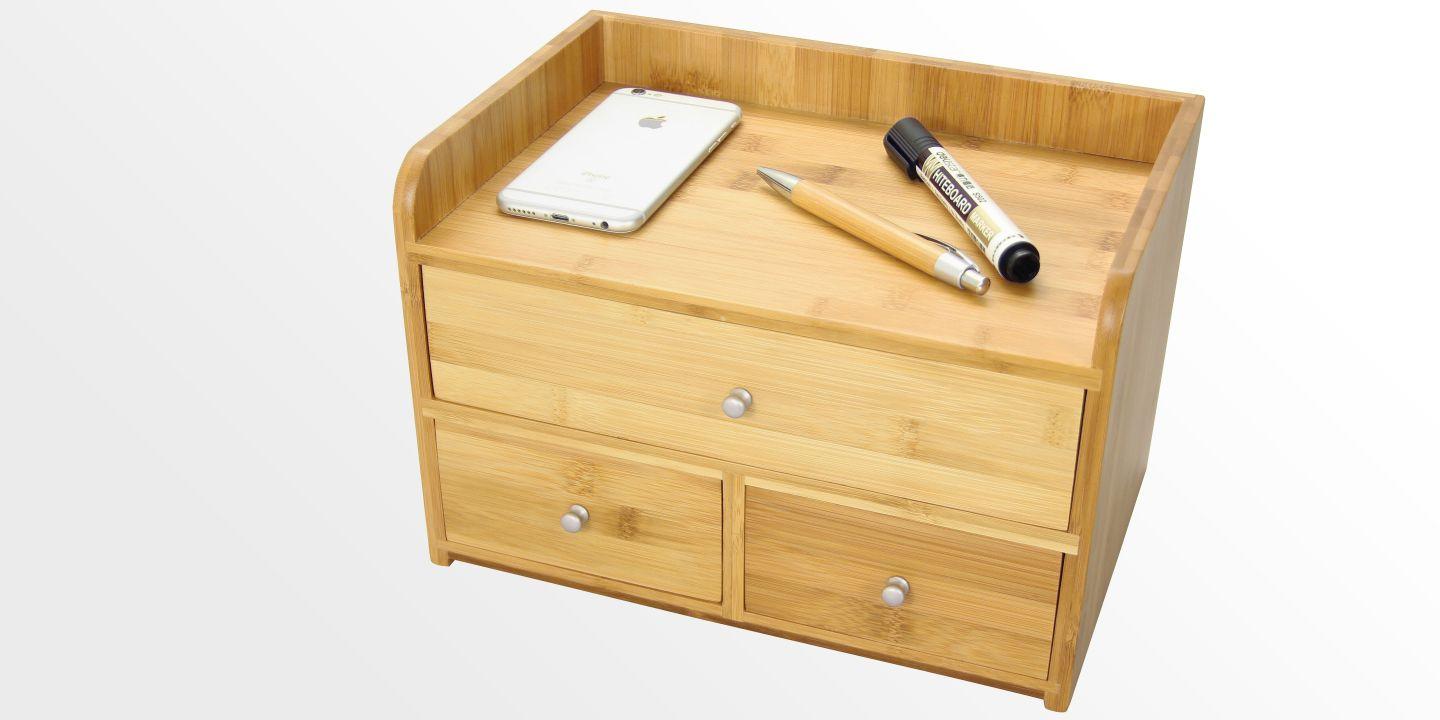 Desk Organiser with 3 Drawers | Bamboo Office Supplies
