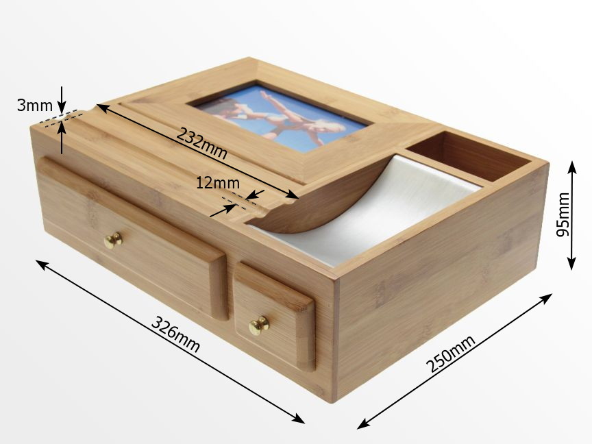Dimensions of Bamboo Desk Organiser with Photo Frame