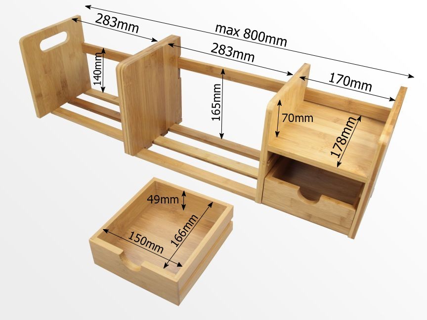 Dimensions of expandable bookshelf