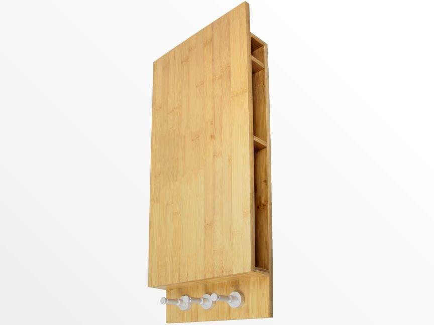 Bamboo notice board, keys and letter holder