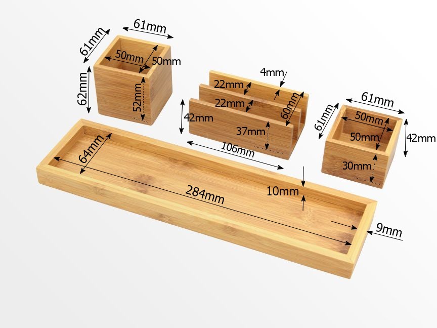 Dimensions of desk organiser set