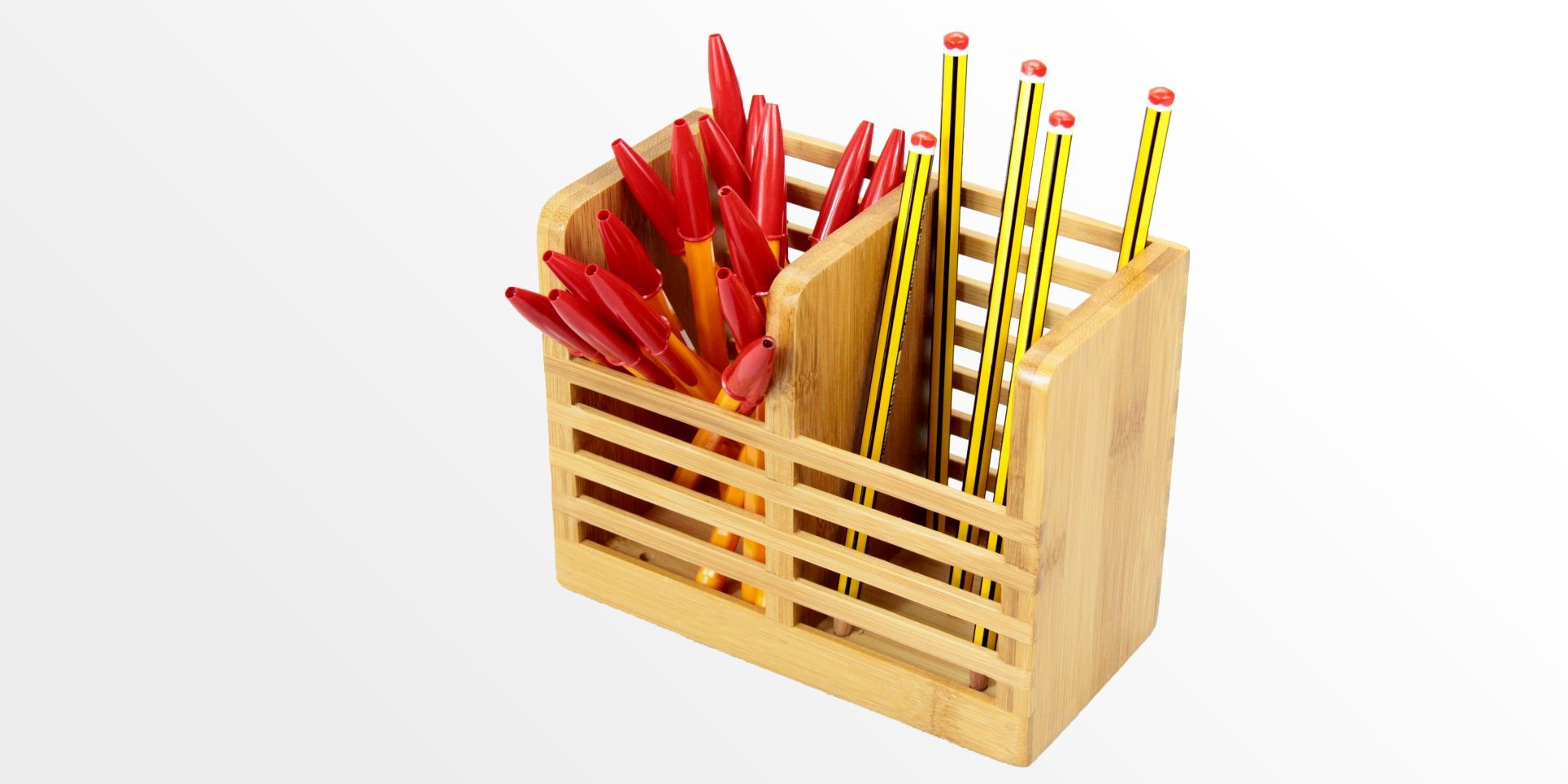 Pen Holder ( 2 compartments), Bamboo Pensil Box