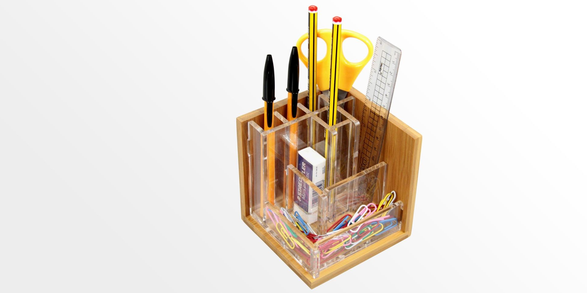 Pen Holder, Stationary Stand (Bamboo & Acrylic)