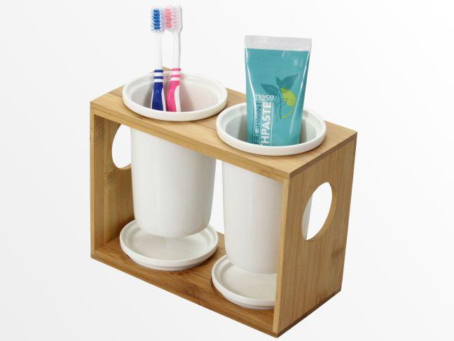 Toothbrush holder double ceramic pots