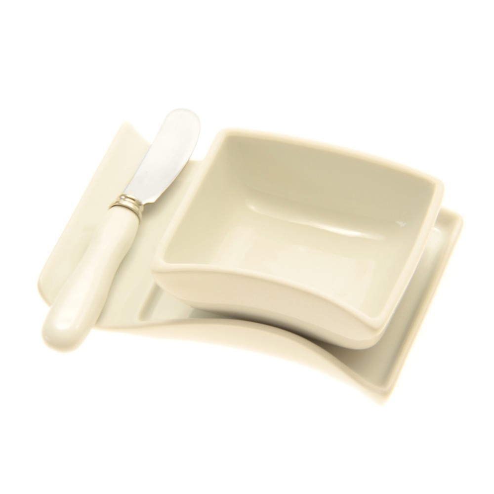 Set of Butter dish, knife & tray 